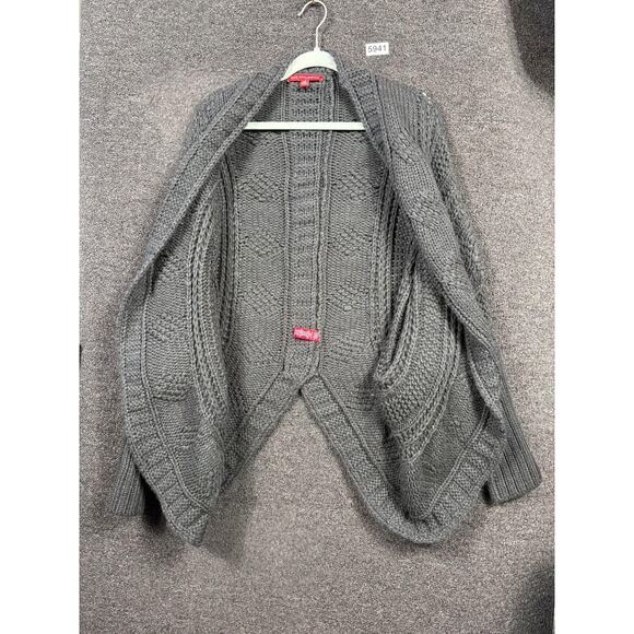 Saks Fifth Avenue Sweater Womens Large Gray Cable Open Front Shawl Cardigan - Picture 4 of 9